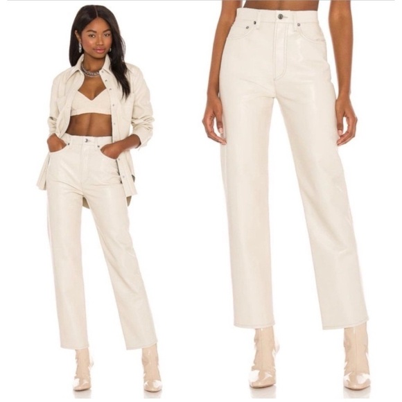 AGOLDE JEANS 24 RECYCLED LEATHER BLD POWDER IVORY STRAIGHT LEG CHIC PINCH WAIST - Picture 1 of 12
